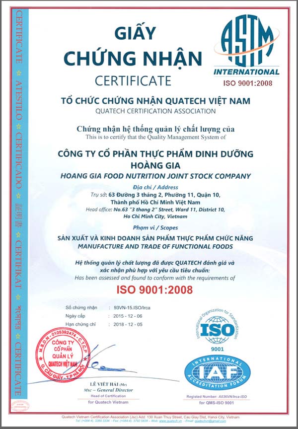 Chứng Nhận Chất Lượng Quốc Tế ISO 9001 : 2008