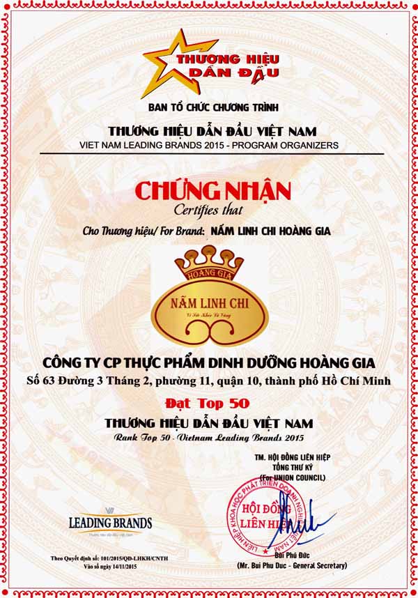 Chứng Nhận Đạt TOP 50 Thương Hiệu Dẫn Đầu Việt Nam