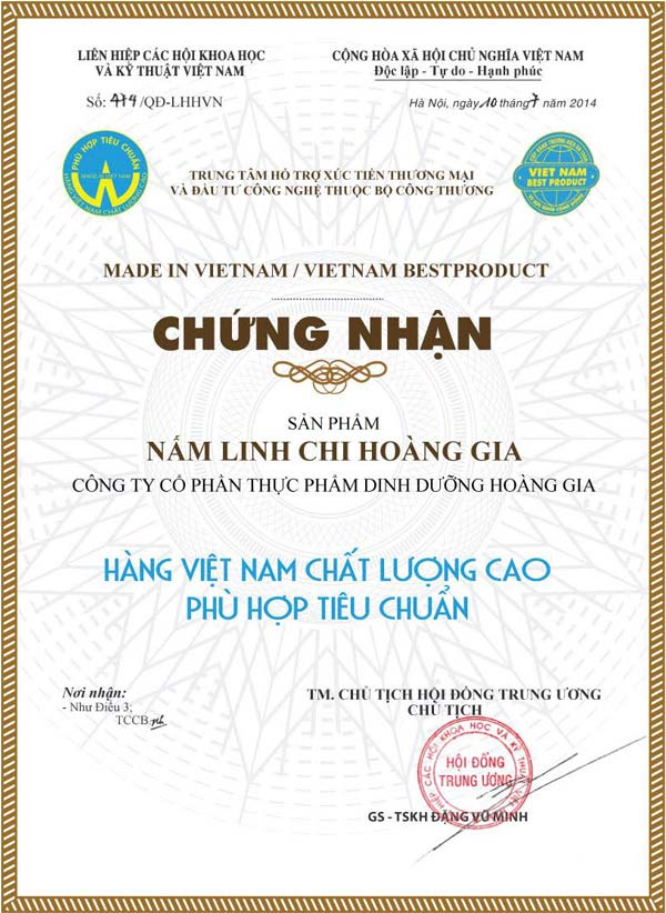 Chứng Nhận Hàng Việt Nam Chất Lượng Cao Phù Hợp Tiêu Chuẩn